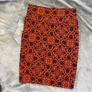 EUC LLR Cassie pencil skirt in large. Burnt orange and navy print